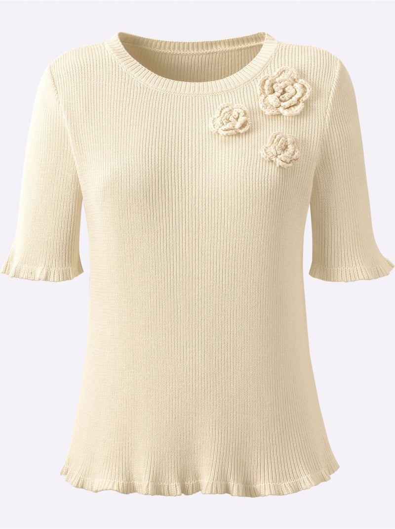 Pull à Manches Courtes 42% Viscose - Taille Standard - Helline Ivoire - Kiabi