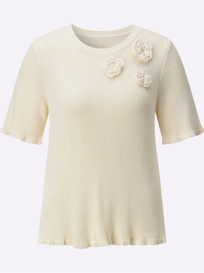 Pull à Manches Courtes 42% Viscose - Taille Standard - Helline Ivoire - Kiabi
