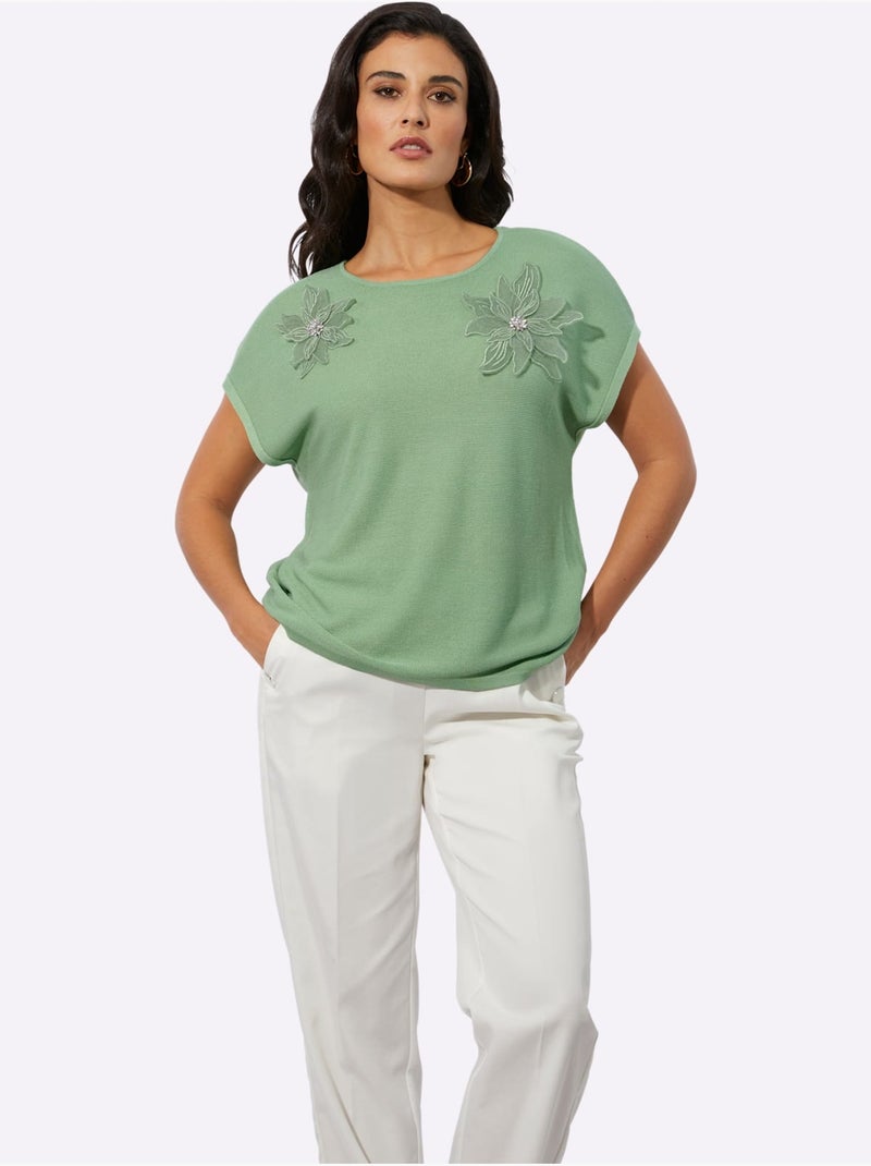 Pull à Manches Courtes 42% Viscose - Taille Standard - Helline Vert eucalyptus - Kiabi