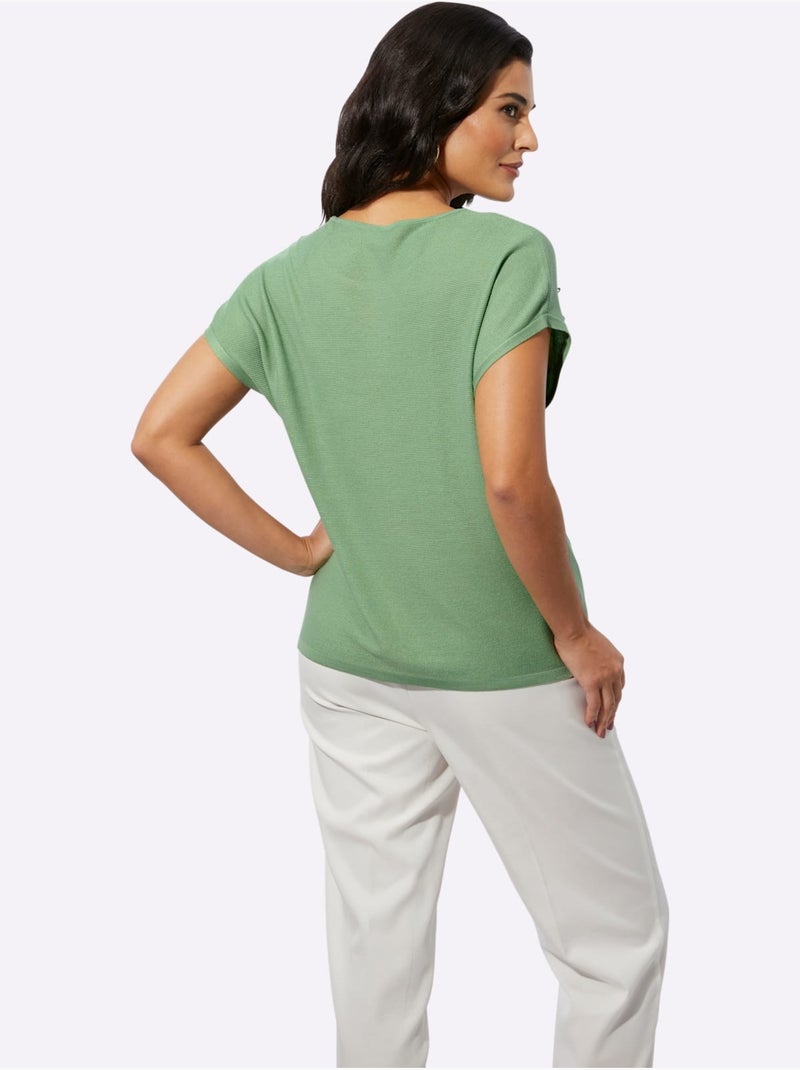 Pull à Manches Courtes 42% Viscose - Taille Standard - Helline Vert eucalyptus - Kiabi