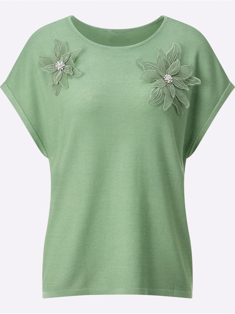 Pull à Manches Courtes 42% Viscose - Taille Standard - Helline Vert eucalyptus - Kiabi