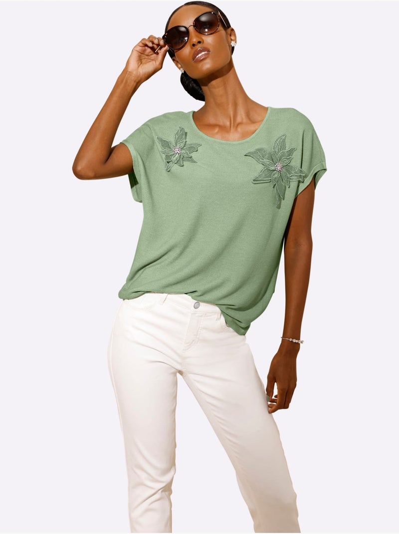 Pull à Manches Courtes 42% Viscose - Taille Standard - Helline Vert eucalyptus - Kiabi