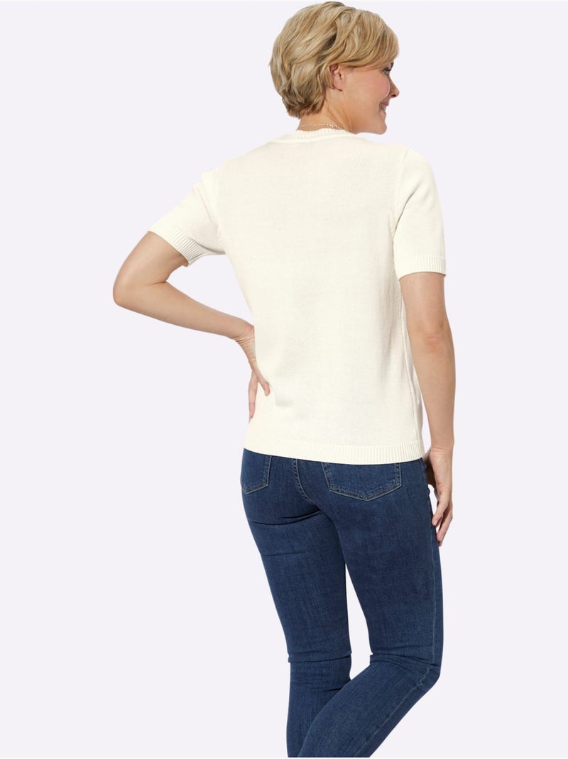 Pull à Manches Courtes 50% Coton - Taille Standard - Witt Blanc cassé - Kiabi