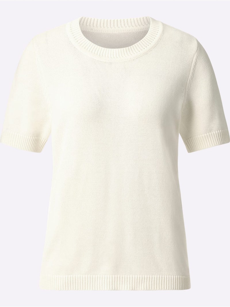Pull à Manches Courtes 50% Coton - Taille Standard - Witt Blanc cassé - Kiabi