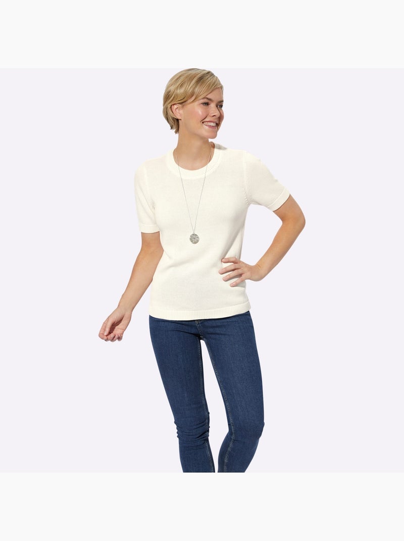 Pull à Manches Courtes 50% Coton - Taille Standard - Witt Blanc cassé - Kiabi