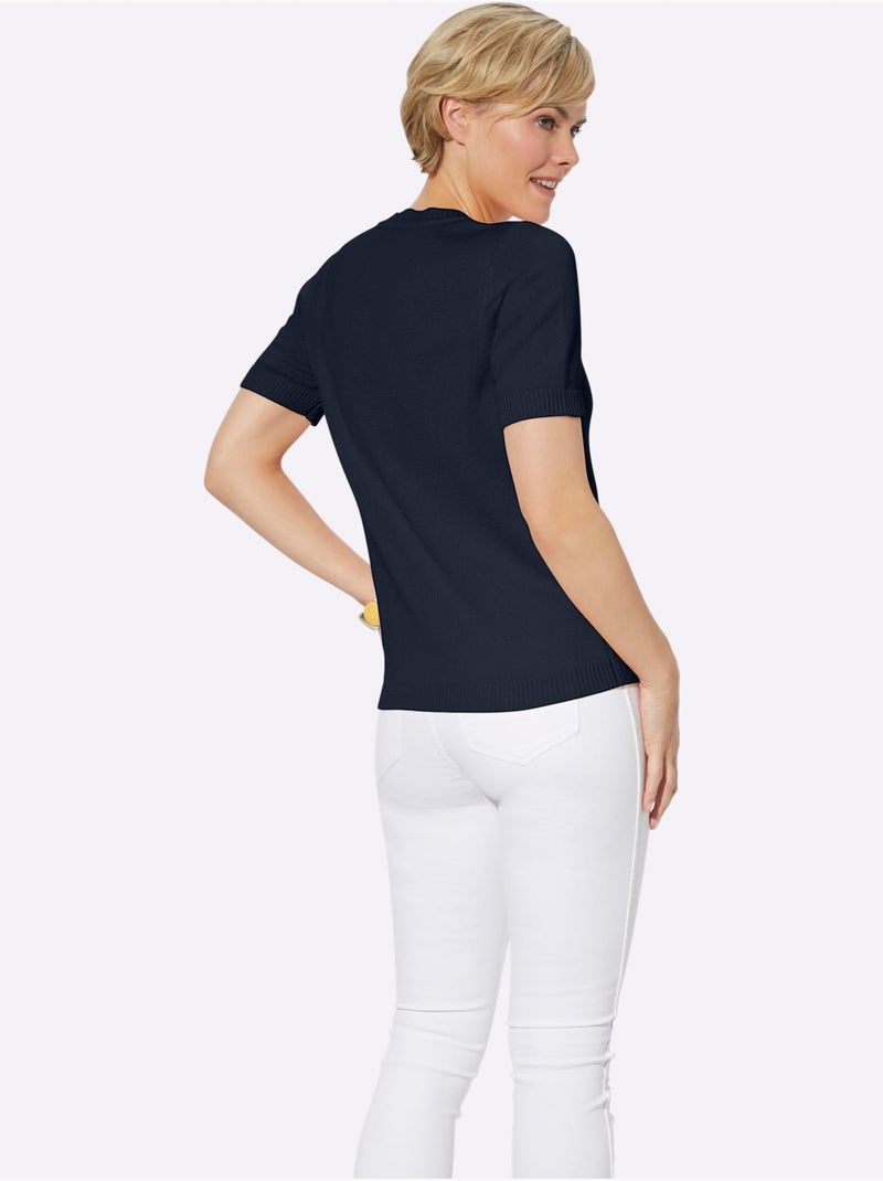 Pull à Manches Courtes 50% Coton - Taille Standard - Witt Bleu marine - Kiabi