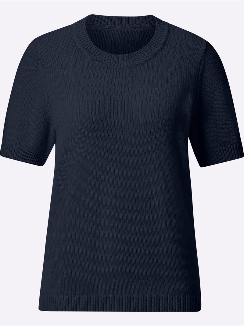Pull à Manches Courtes 50% Coton - Taille Standard - Witt Bleu marine - Kiabi