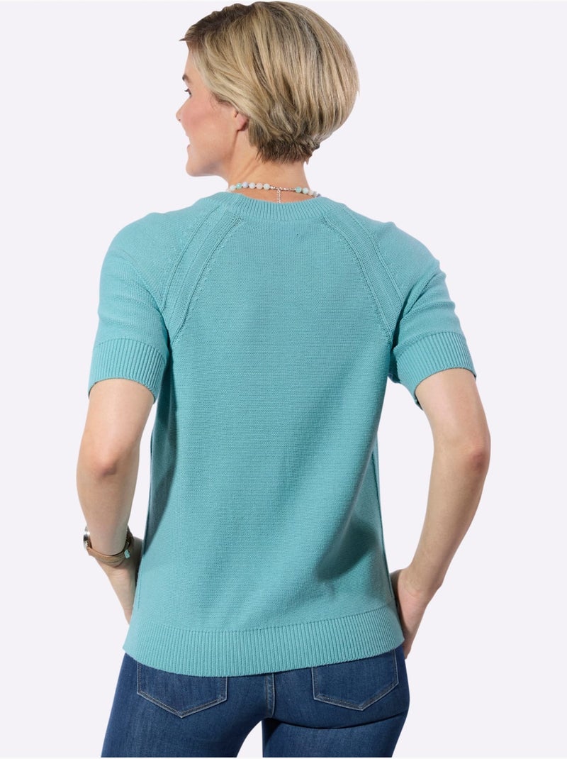 Pull à Manches Courtes 50% Coton - Taille Standard - Witt Bleu - Kiabi