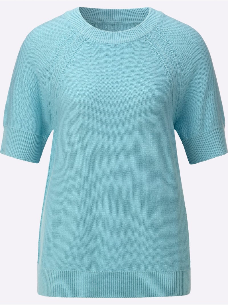 Pull à Manches Courtes 50% Coton - Taille Standard - Witt Bleu - Kiabi