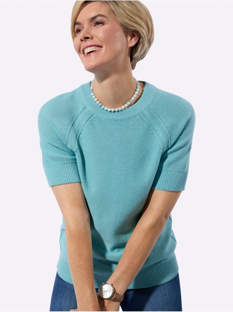 Pull à Manches Courtes 50% Coton - Taille Standard - Witt Bleu - Kiabi