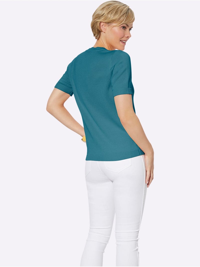 Pull à Manches Courtes 50% Coton - Taille Standard - Witt Bleu pétrole - Kiabi