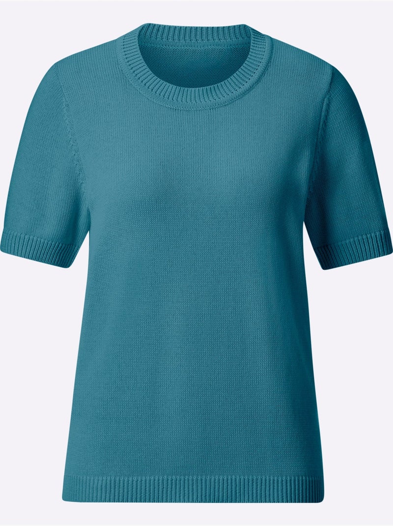 Pull à Manches Courtes 50% Coton - Taille Standard - Witt Bleu pétrole - Kiabi