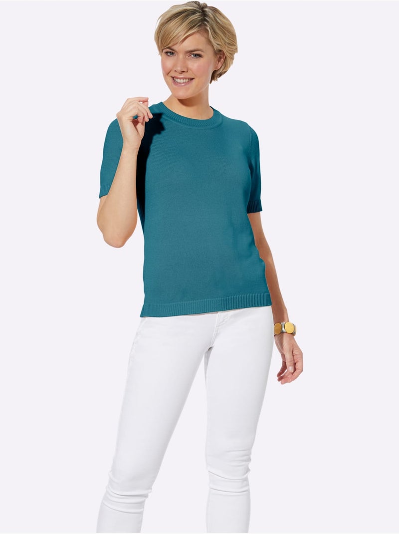 Pull à Manches Courtes 50% Coton - Taille Standard - Witt Bleu pétrole - Kiabi