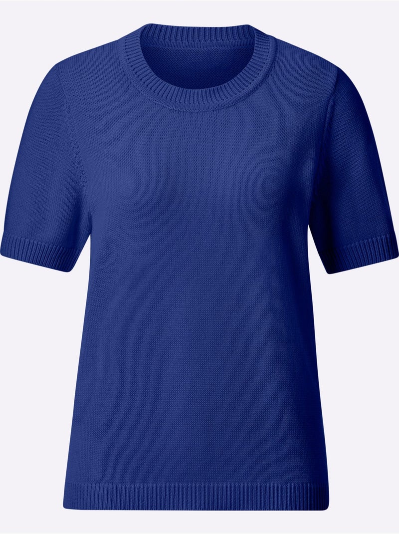 Pull à Manches Courtes 50% Coton - Taille Standard - Witt Bleu roi - Kiabi