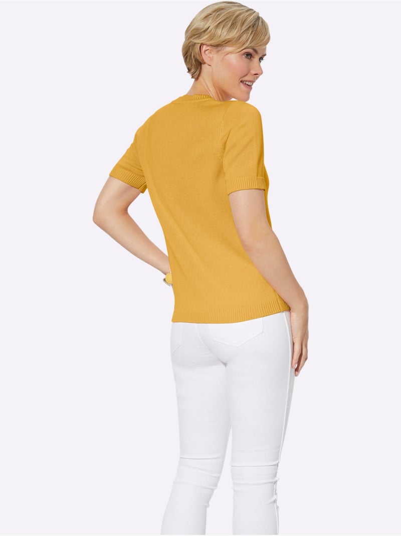 Pull à Manches Courtes 50% Coton - Taille Standard - Witt Jaune - Kiabi