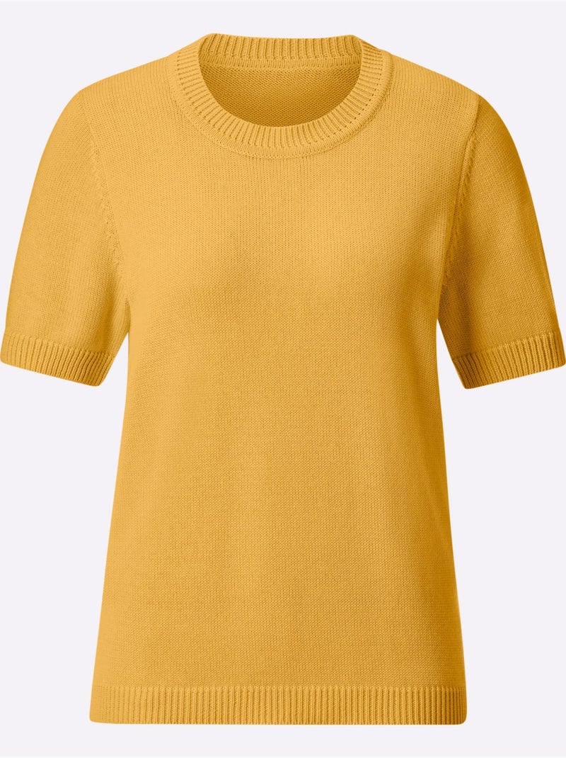 Pull à Manches Courtes 50% Coton - Taille Standard - Witt Jaune - Kiabi