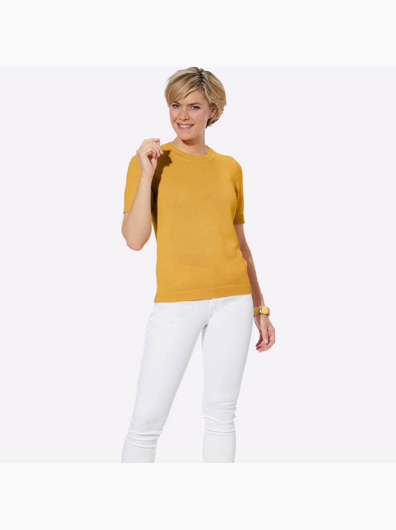 Pull à Manches Courtes 50% Coton - Taille Standard - Witt Jaune - Kiabi