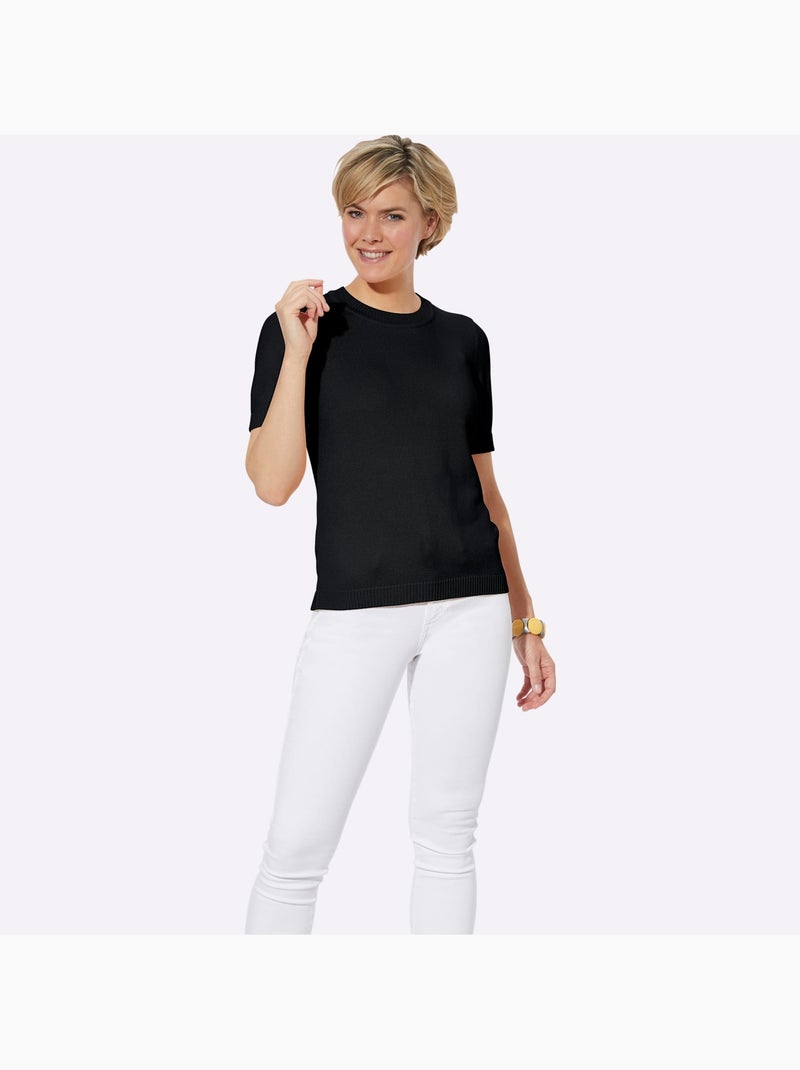 Pull à Manches Courtes 50% Coton - Taille Standard - Witt Noir - Kiabi