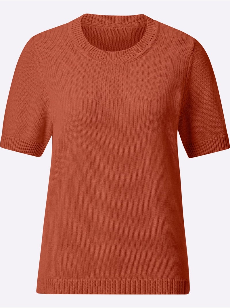 Pull à Manches Courtes 50% Coton - Taille Standard - Witt Orange/Rouge - Kiabi