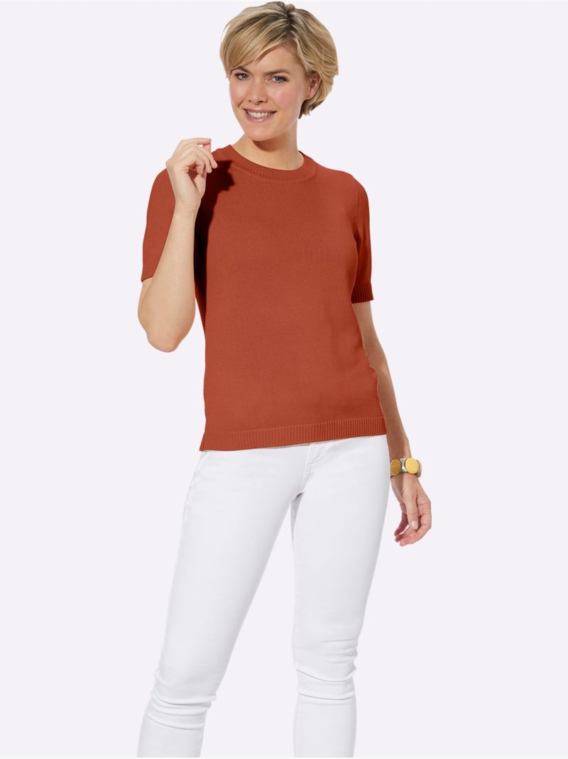Pull à Manches Courtes 50% Coton - Taille Standard - Witt Orange/Rouge - Kiabi