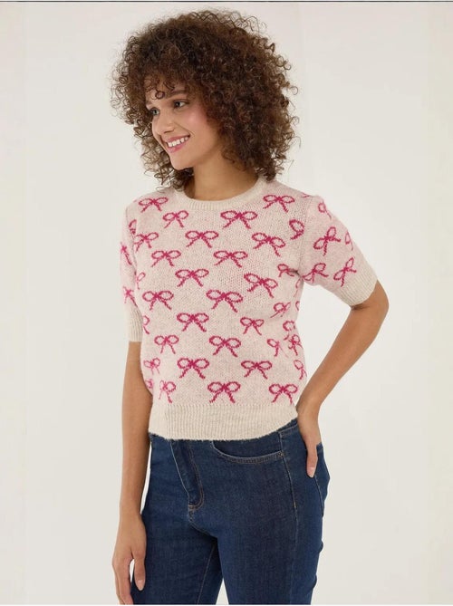 Pull à manches courtes à motif nœud - Kiabi