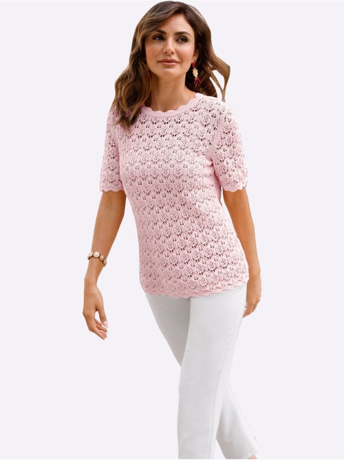 Pull à manches courtes avec col rond et finition ajourée - Taille standard - Witt - Kiabi