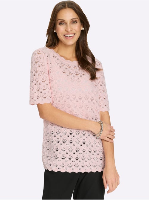 Pull à manches courtes avec col rond et finition ajourée - Taille standard - Witt - Kiabi