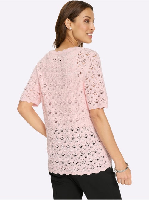 Pull à manches courtes avec col rond et finition ajourée - Taille standard - Witt - Kiabi