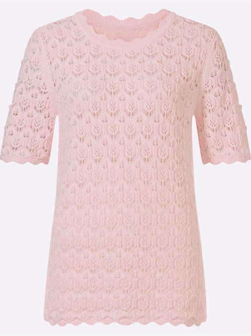 Pull à manches courtes avec col rond et finition ajourée - Taille standard - Witt - Kiabi
