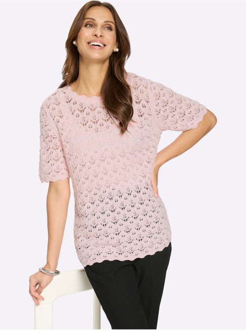 Pull à manches courtes avec col rond et finition ajourée - Taille standard - Witt - Kiabi