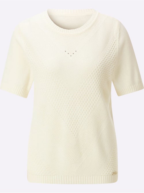 Pull à manches courtes avec col rond et motif tricoté en v - taille standard - witt - Kiabi Pull à manches courtes avec col rond et motif tricoté en v - taille standard - witt - Kiabi