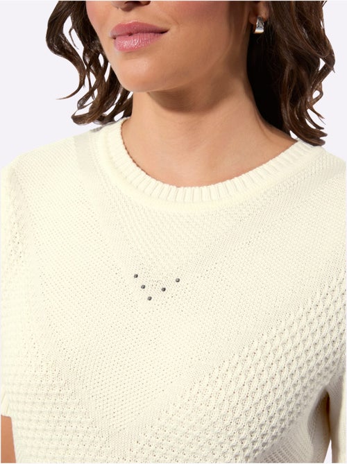 Pull à manches courtes avec col rond et motif tricoté en v - taille standard - witt - Kiabi Pull à manches courtes avec col rond et motif tricoté en v - taille standard - witt - Kiabi