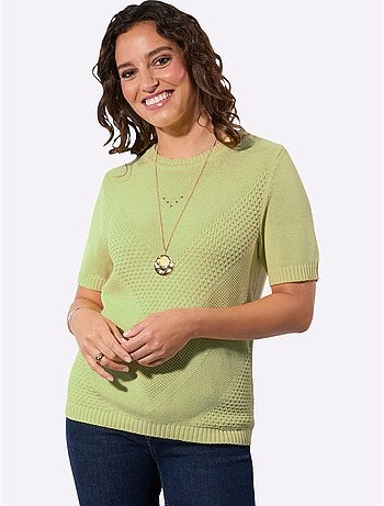 Pull à manches courtes avec col rond et motif tricoté en V - Taille standard - Witt