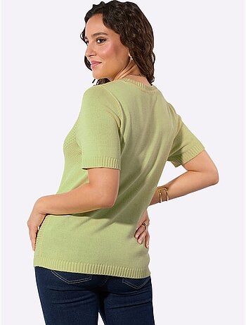 Pull à manches courtes avec col rond et motif tricoté en V - Taille standard - Witt
