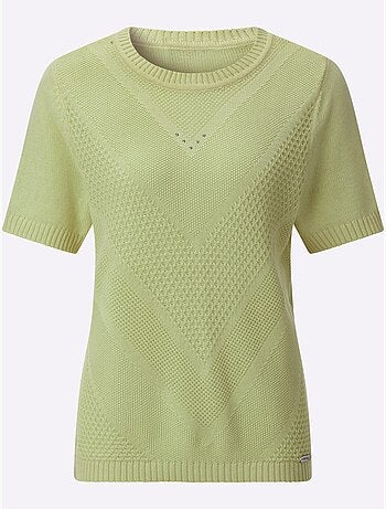 Pull à manches courtes avec col rond et motif tricoté en V - Taille standard - Witt