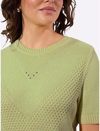 Pull à manches courtes avec col rond et motif tricoté en V - Taille standard - Witt