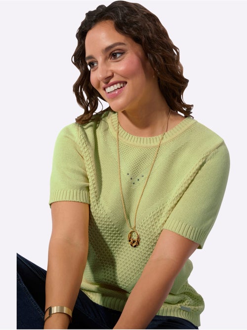 Pull à manches courtes avec col rond et motif tricoté en V - Taille standard - Witt - Kiabi