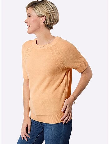 Pull à manches courtes avec encolure ronde et coutures accentuées - Taille standard - Witt