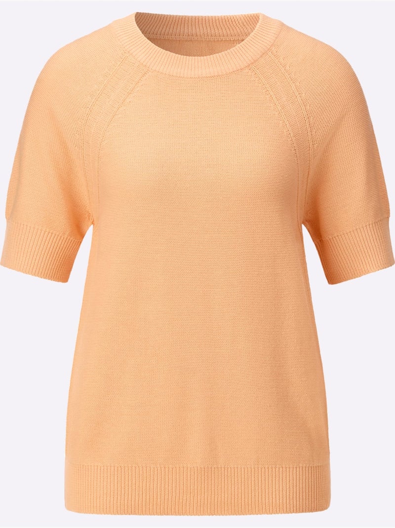 Pull à manches courtes avec encolure ronde et coutures accentuées - Taille standard - Witt Abricot - Kiabi