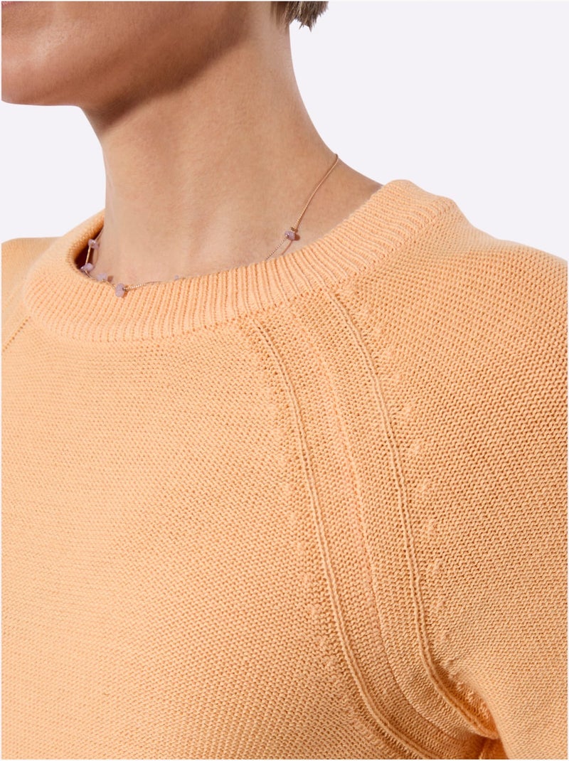 Pull à manches courtes avec encolure ronde et coutures accentuées - Taille standard - Witt Abricot - Kiabi