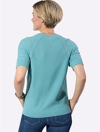 Pull à manches courtes avec encolure ronde et coutures accentuées - Taille standard - Witt