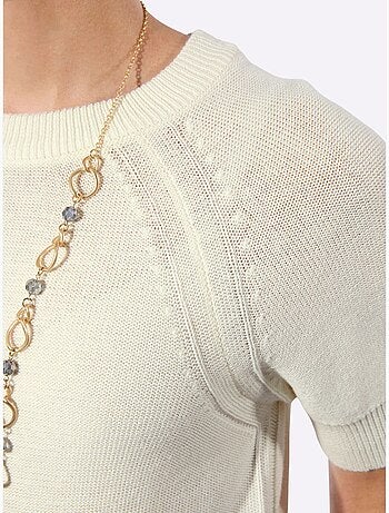 Pull à manches courtes avec encolure ronde et coutures accentuées - taille standard - witt