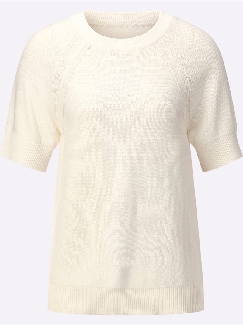 Pull à manches courtes avec encolure ronde et coutures raglan - Taille standard - Witt Ecru - Kiabi