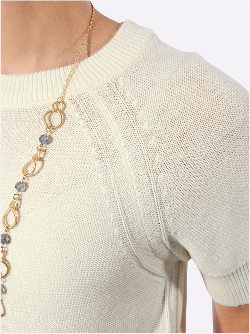 Pull à manches courtes avec encolure ronde et coutures raglan - Taille standard - Witt Ecru - Kiabi