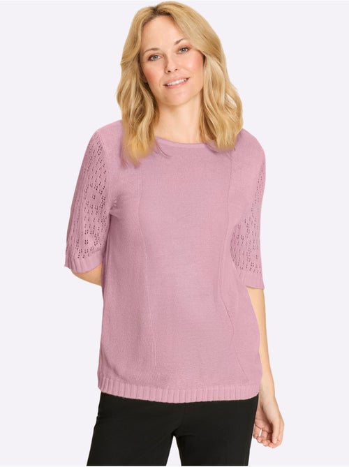 Pull à manches courtes avec motif ajouré et col rond - Taille standard - Moda Vilona - Kiabi
