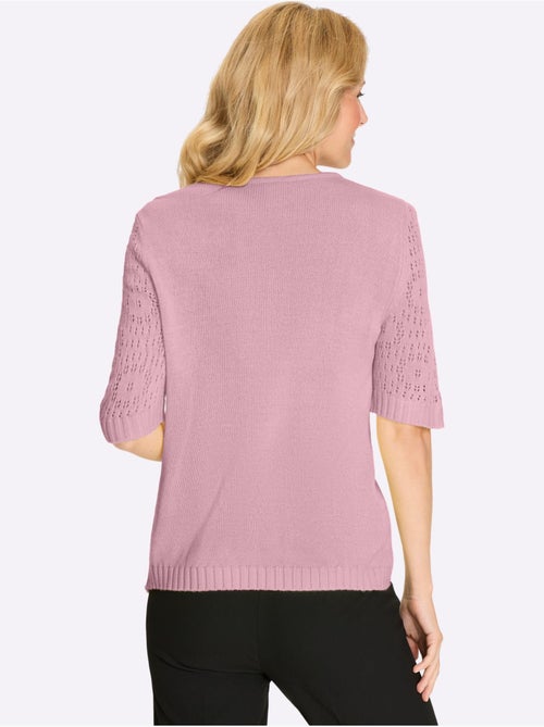 Pull à manches courtes avec motif ajouré et col rond - Taille standard - Moda Vilona - Kiabi