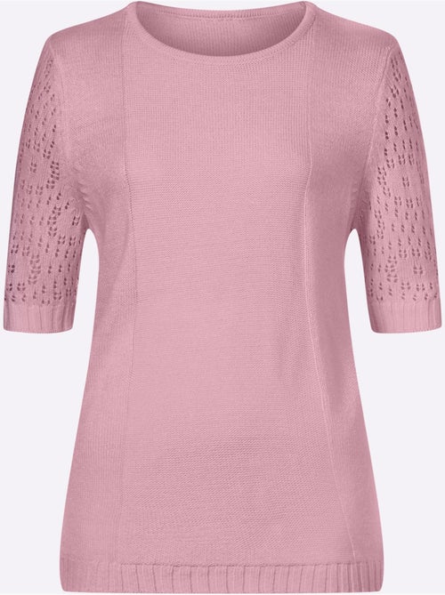 Pull à manches courtes avec motif ajouré et col rond - Taille standard - Moda Vilona - Kiabi