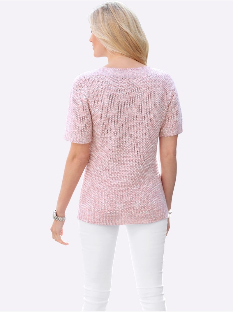 Pull à manches courtes avec motif tricoté et ourlet côtelé - Taille standard - Moda Vilona Rose - Kiabi