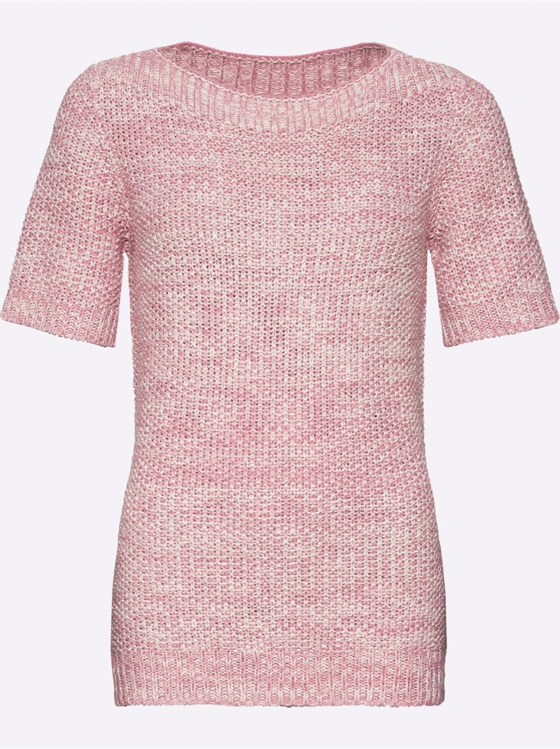 Pull à manches courtes avec motif tricoté et ourlet côtelé - Taille standard - Moda Vilona Rose - Kiabi