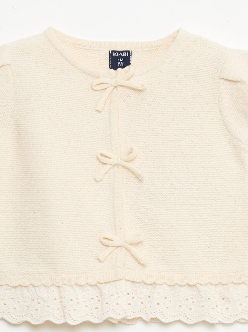 Pull à manches courtes avec nœuds fantaisies Beige - Kiabi